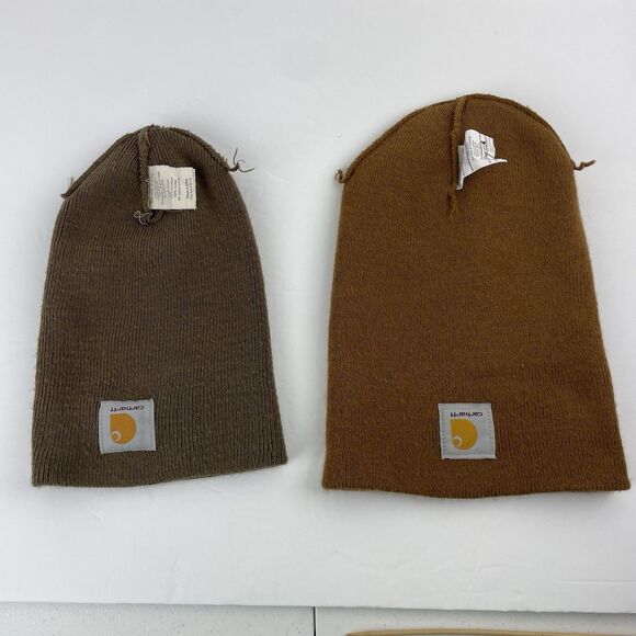 Lot of 2 Vintage Carhartt Beanie Hat Watch Cap Brown Green Knit USA Acrylic A18 - Picture 3 of 10